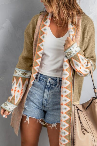 AZTEC Print Cardigan- Khaki